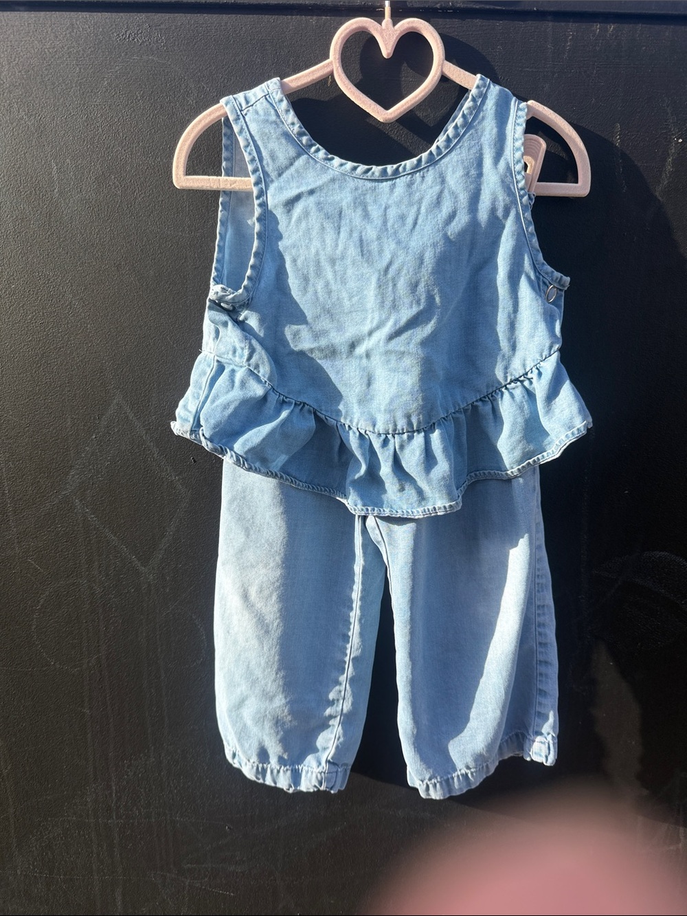 Buttery soft drapey Denim Set - ruffle Tank Top & wide leg Pants 2/3
